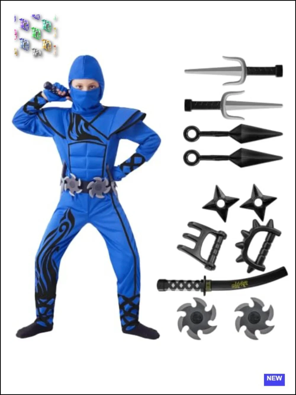 Kids Halloween Ninja Costume with Hood Mask Belt Gloves Foam Daggers